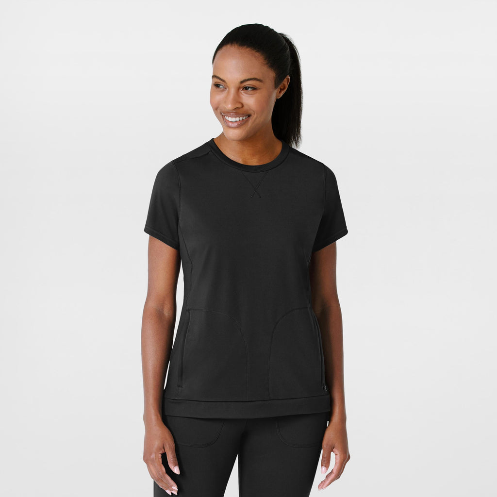RENEW 6359 Knit Flex-n-Reach Crew Neck Scrub Top Black