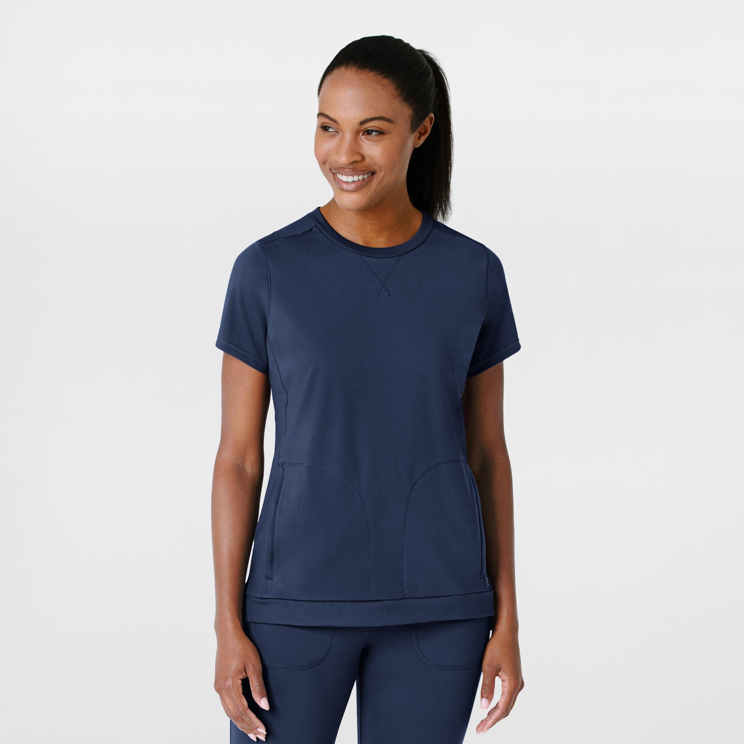 RENEW 6359 Knit Flex-n-Reach Crew Neck Scrub Top Navy