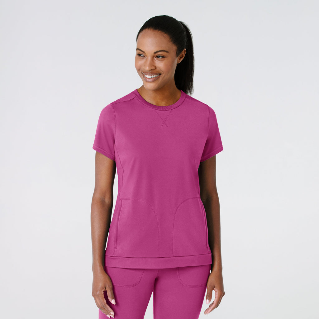 RENEW 6359 Knit Flex-n-Reach Crew Neck Scrub Top Raspberry
