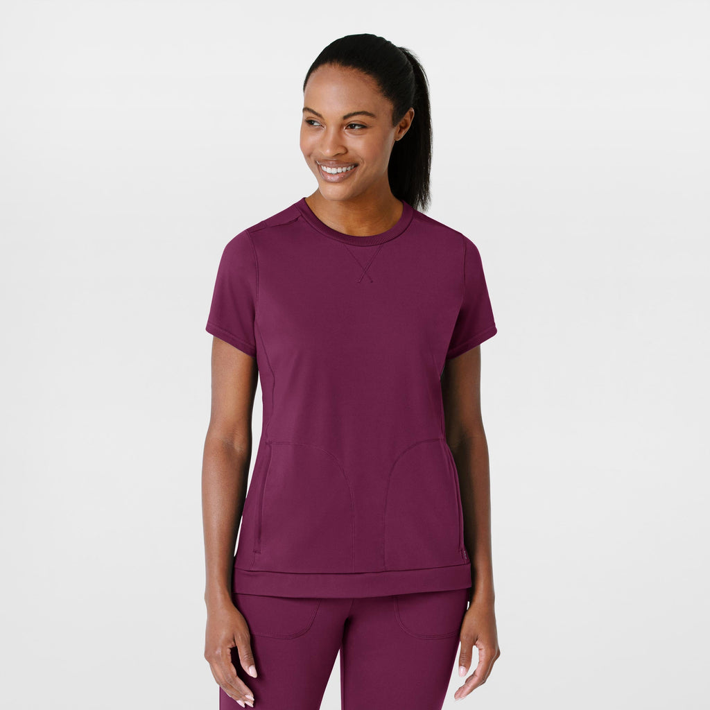 RENEW 6359 Knit Flex-n-Reach Crew Neck Scrub Top Wine