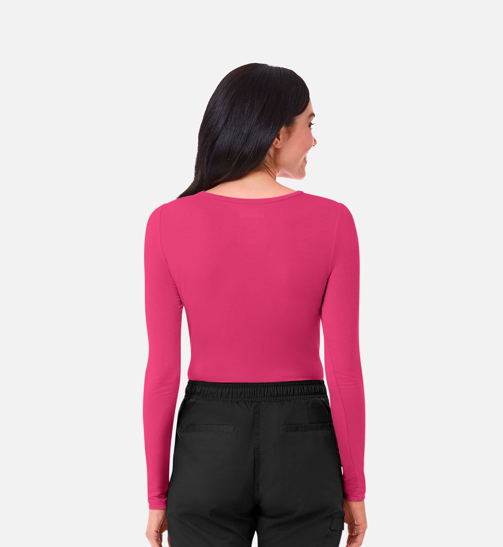 Knit 6709 Coolmax Long Sleeve Under Scrub Tee Hot Pink