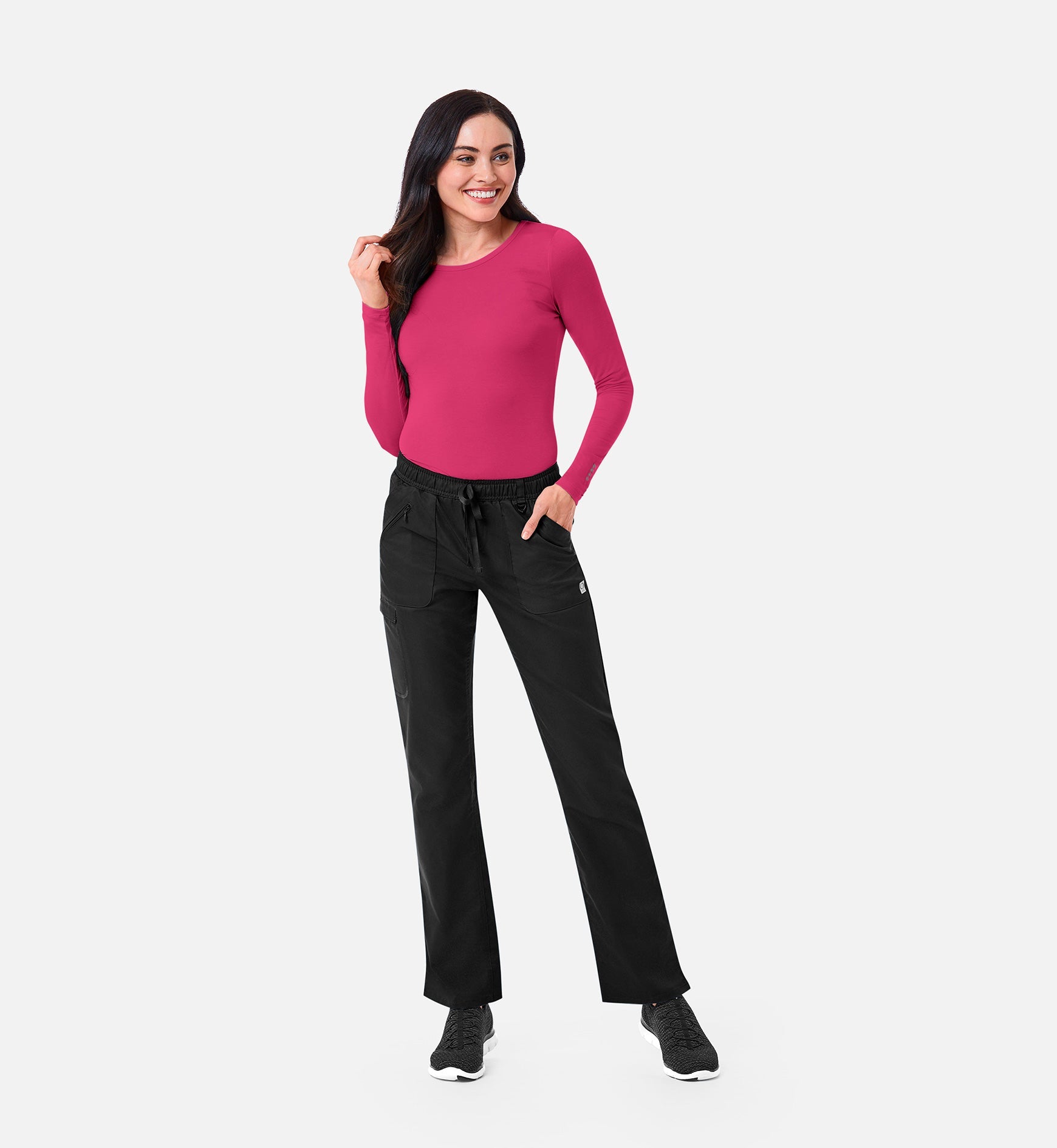 Knit 6709 Coolmax Long Sleeve Under Scrub Tee Hot Pink