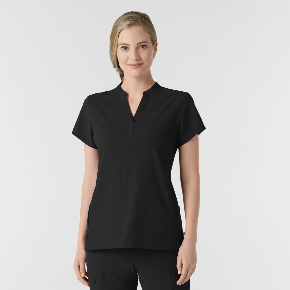 RENEW 6734 Mandarin Collar Scrub Top Black