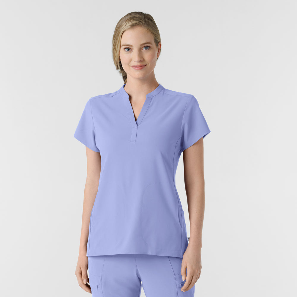 RENEW 6734 Mandarin Collar Scrub Top Ceil Blue