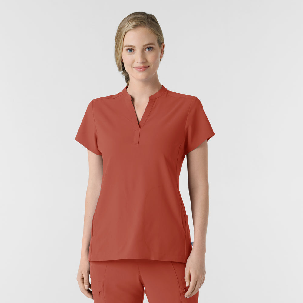 RENEW 6734 Mandarin Collar Scrub Top Mineral Red