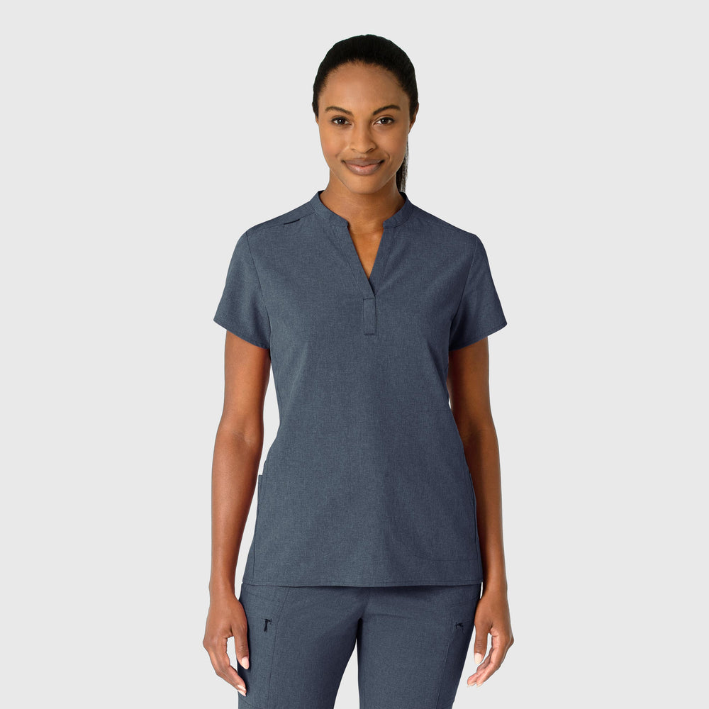 RENEW 6734 Mandarin Collar Scrub Top Navy Heather