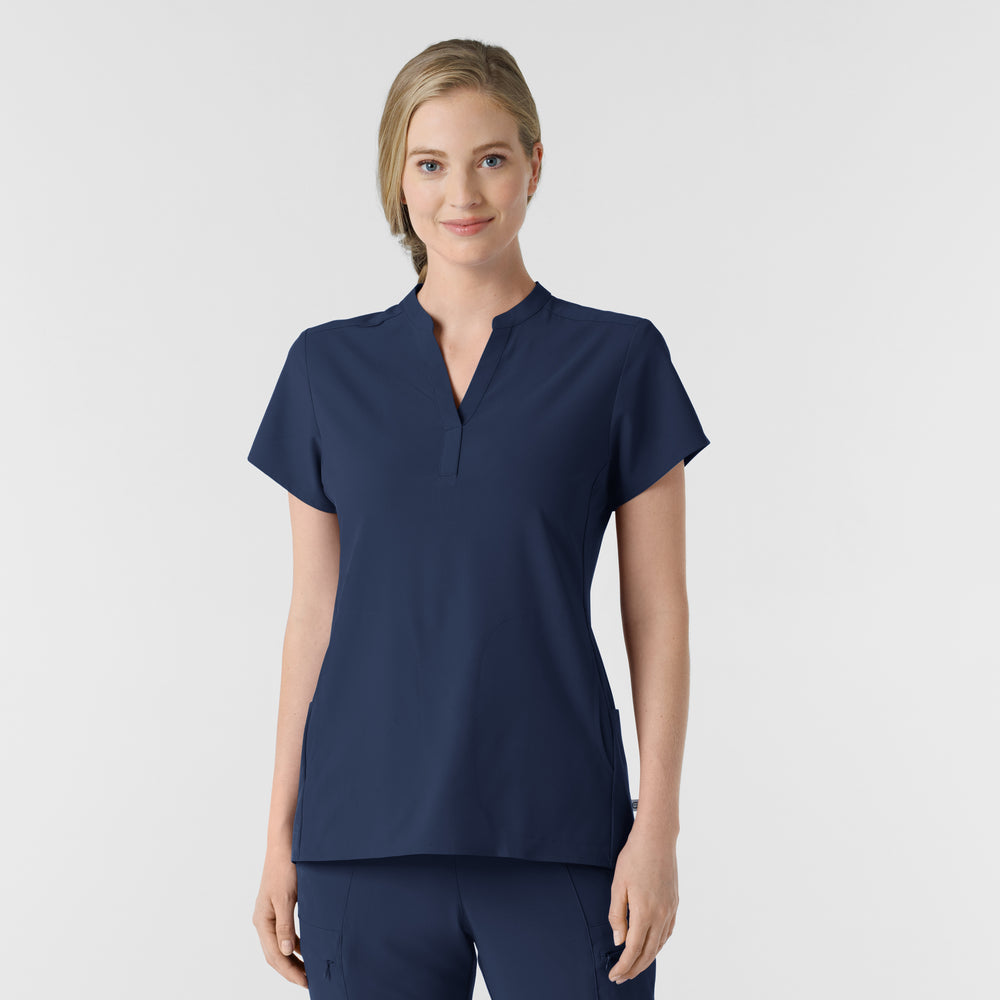RENEW 6734 Mandarin Collar Scrub Top Navy