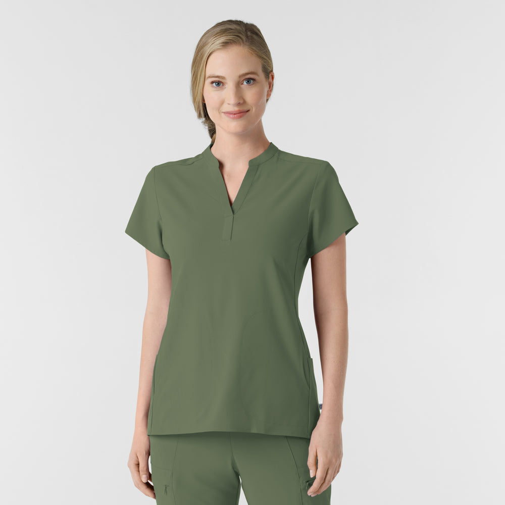 RENEW 6734 Mandarin Collar Scrub Top Olive