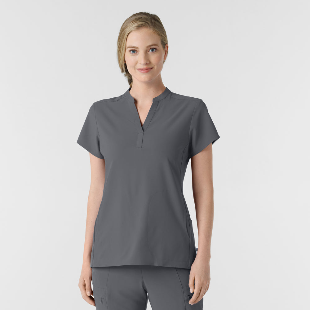 RENEW 6734 Mandarin Collar Scrub Top Pewter