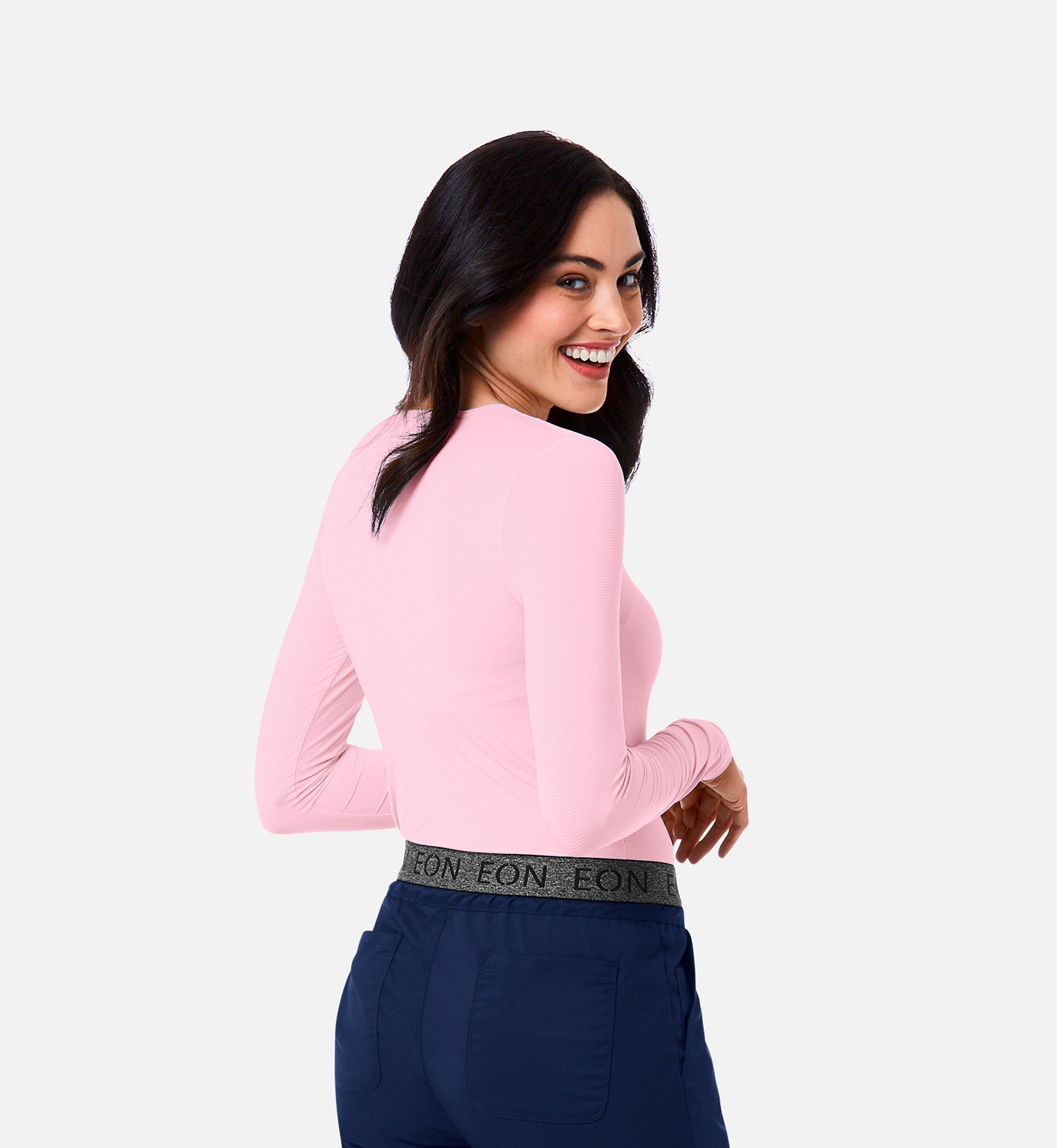 Knit 6809 Ladies Long Sleeve Under Scrub Tee Blush Pink