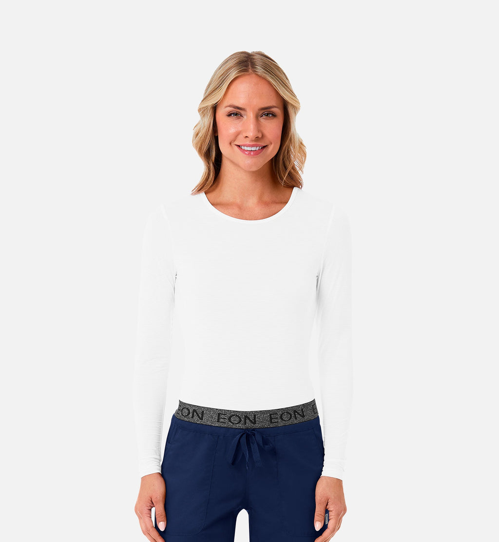 Knit 6809 Ladies Long Sleeve Under Scrub Tee White