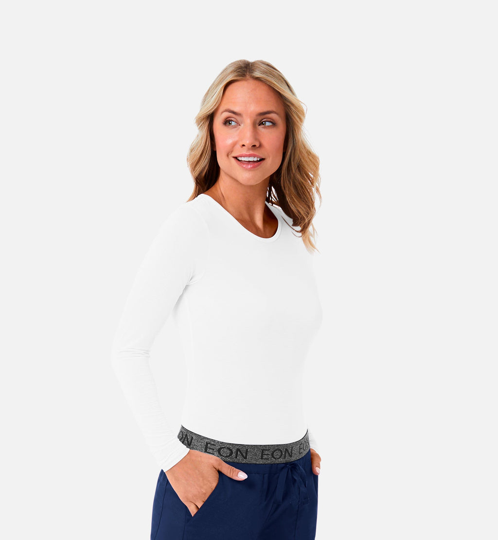 Knit 6809 Ladies Long Sleeve Under Scrub Tee White