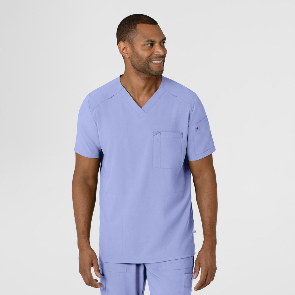 RENEW 6834 Men's V-Neck 5 Pocket Scrub Top Ceil Blue