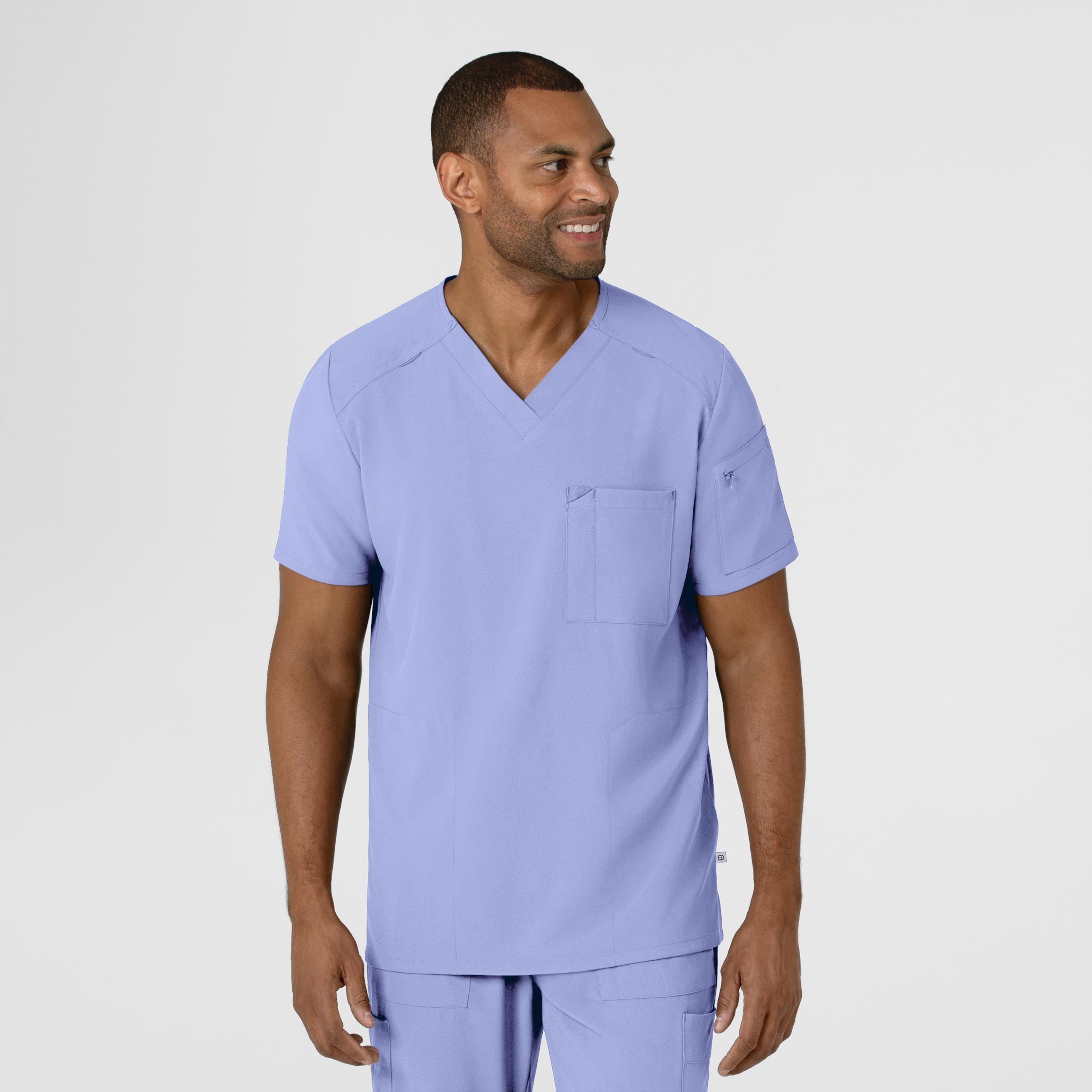 RENEW 6834 Men's V-Neck 5 Pocket Scrub Top Ceil Blue