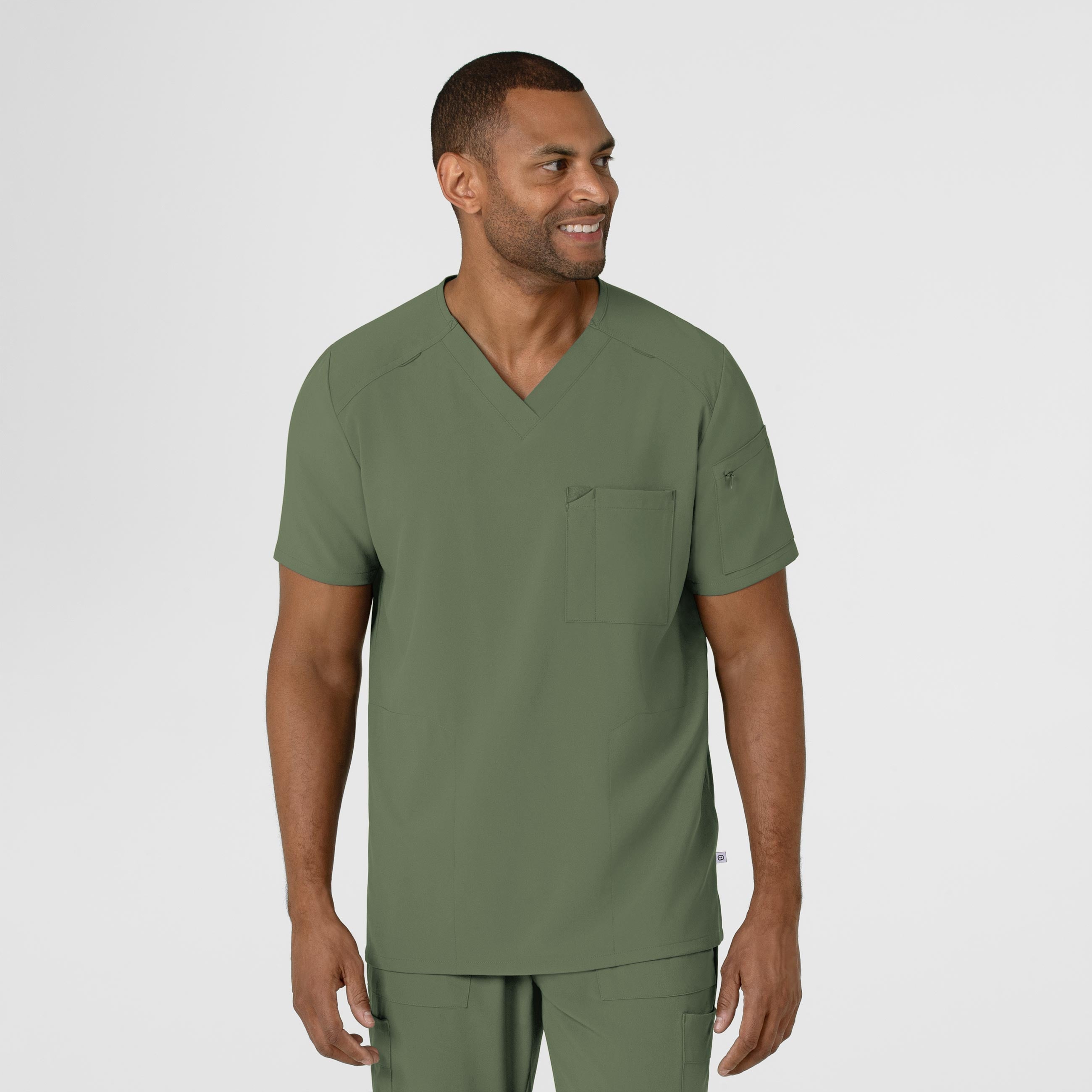 RENEW 6834 Men's V-Neck 5 Pocket Scrub Top Olive