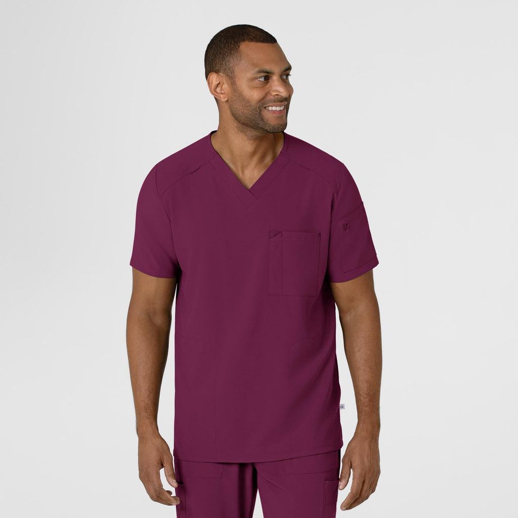 RENEW 6834 Men's V-Neck 5 Pocket Scrub Top Wine