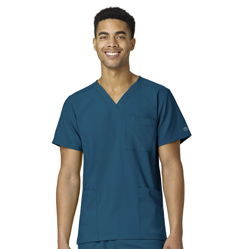 W123 6855 Unisex 4 Pocket Utility Scrub Top Caribbean Blue