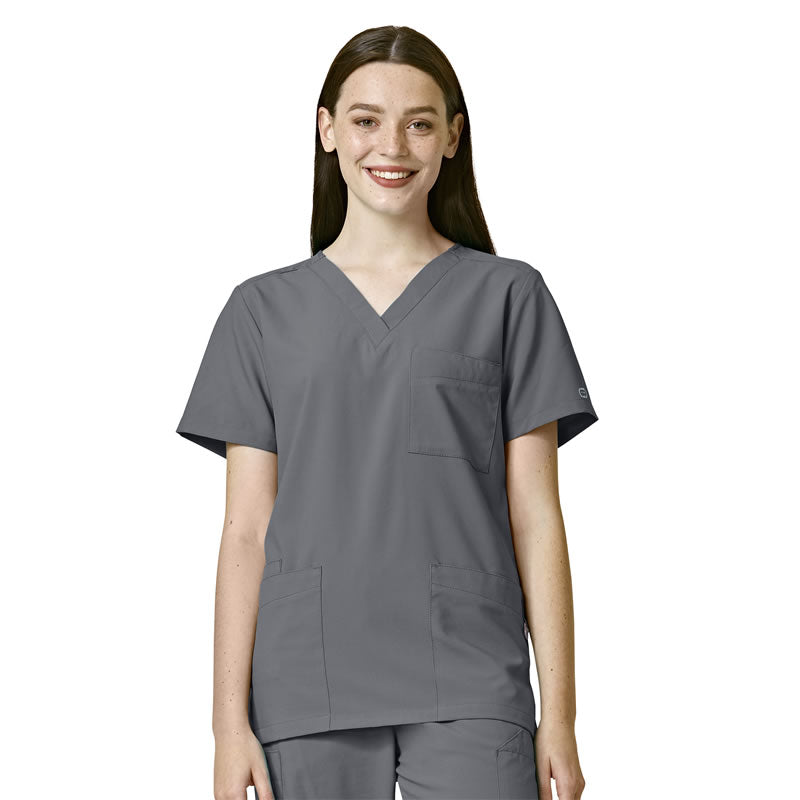 W123 6855 Unisex 4 Pocket Utility Scrub Top Pewter