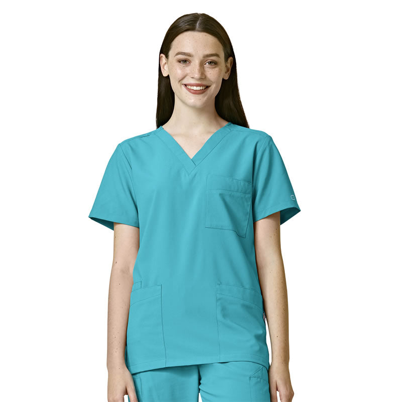 W123 6855 Unisex 4 Pocket Utility Scrub Top Teal Blue