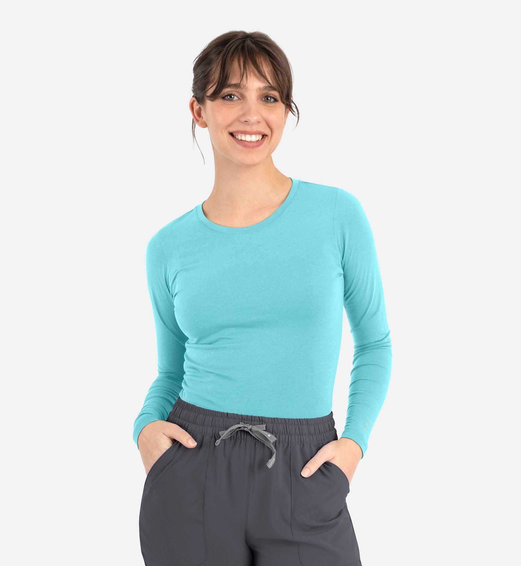 Bestee 6909 Women's Basic Long Sleeve Underscrub Tee Aquamarine