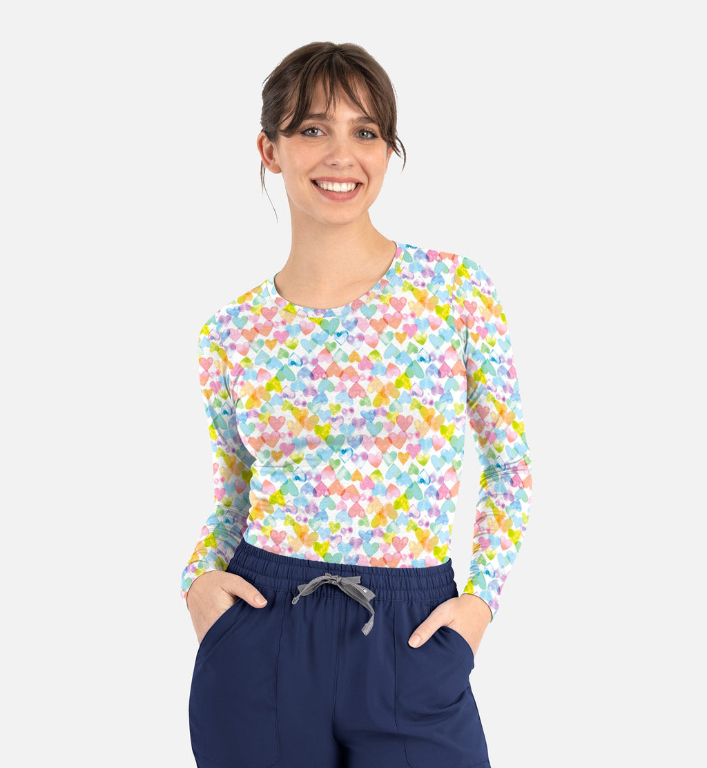 BESTEE 6909 Women’s Basic Long Sleeve Underscrub Tee Crushin’ Hearts