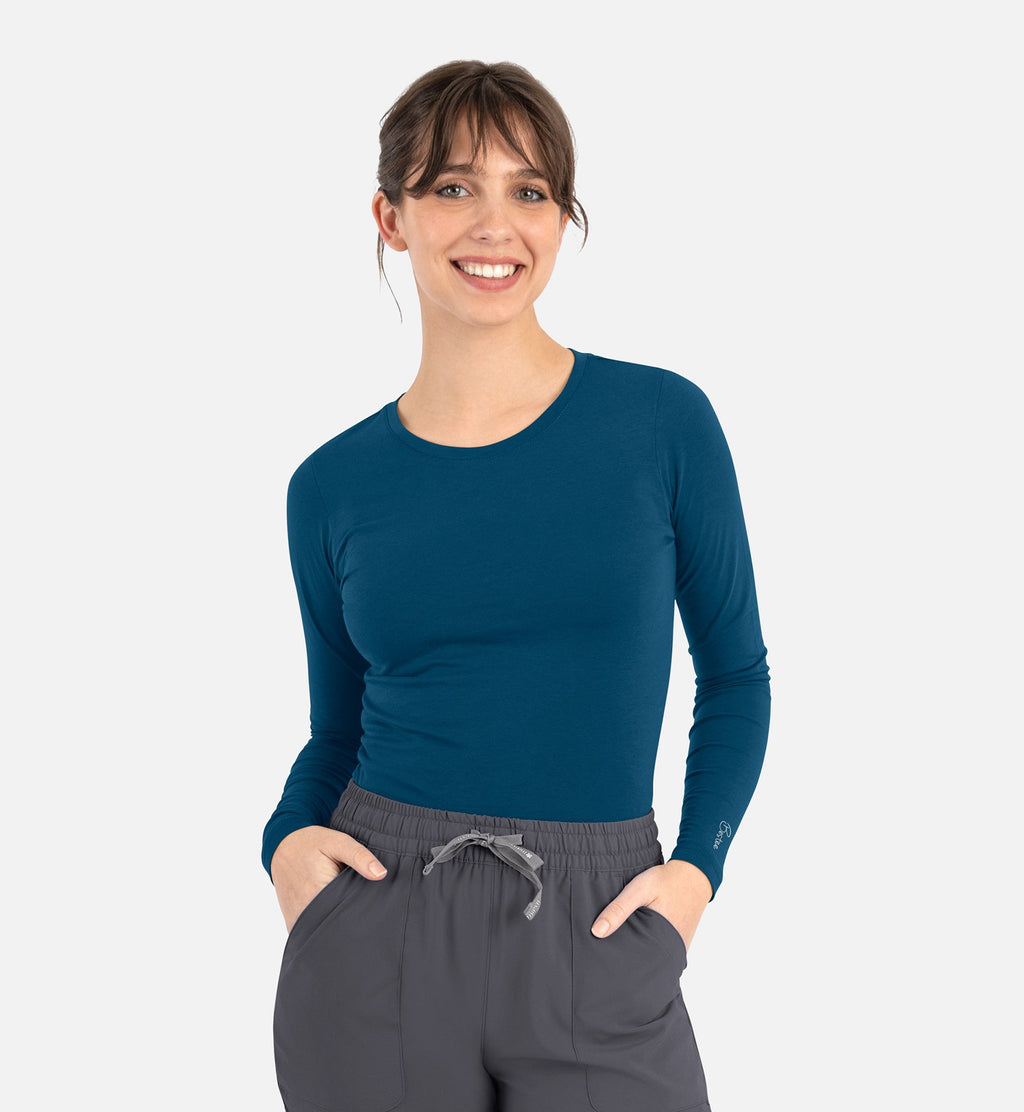 Bestee 6909 Women's Basic Long Sleeve Underscrub Tee Caribbean Blue