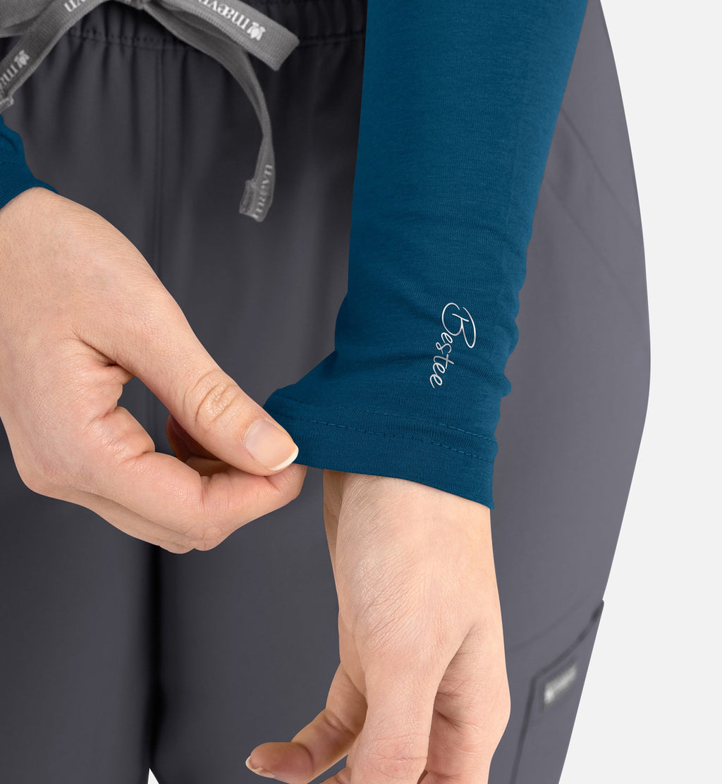 Bestee 6909 Women's Basic Long Sleeve Underscrub Tee Caribbean Blue