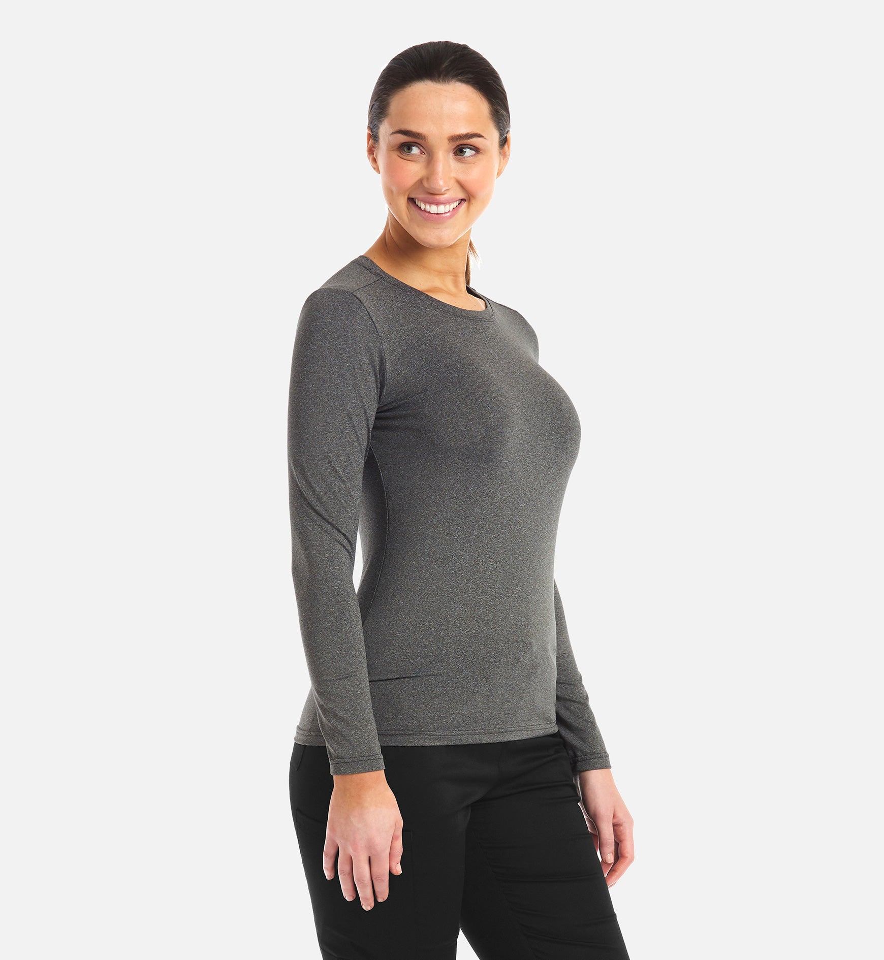 Bestee 6909 Women's Basic Long Sleeve Underscrub Tee Heather Grey