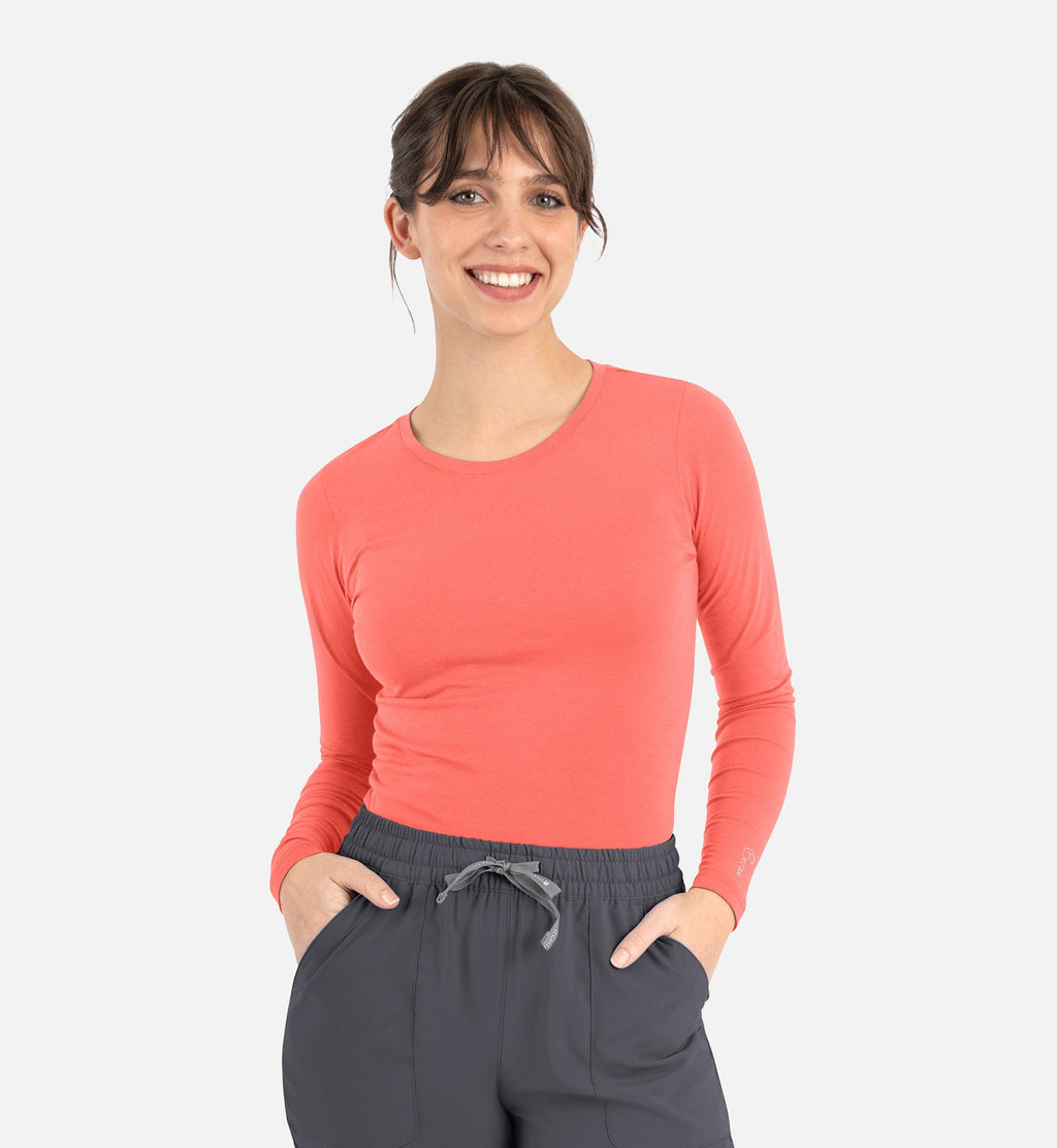 Bestee 6909 Women's Basic Long Sleeve Underscrub Tee Living Coral