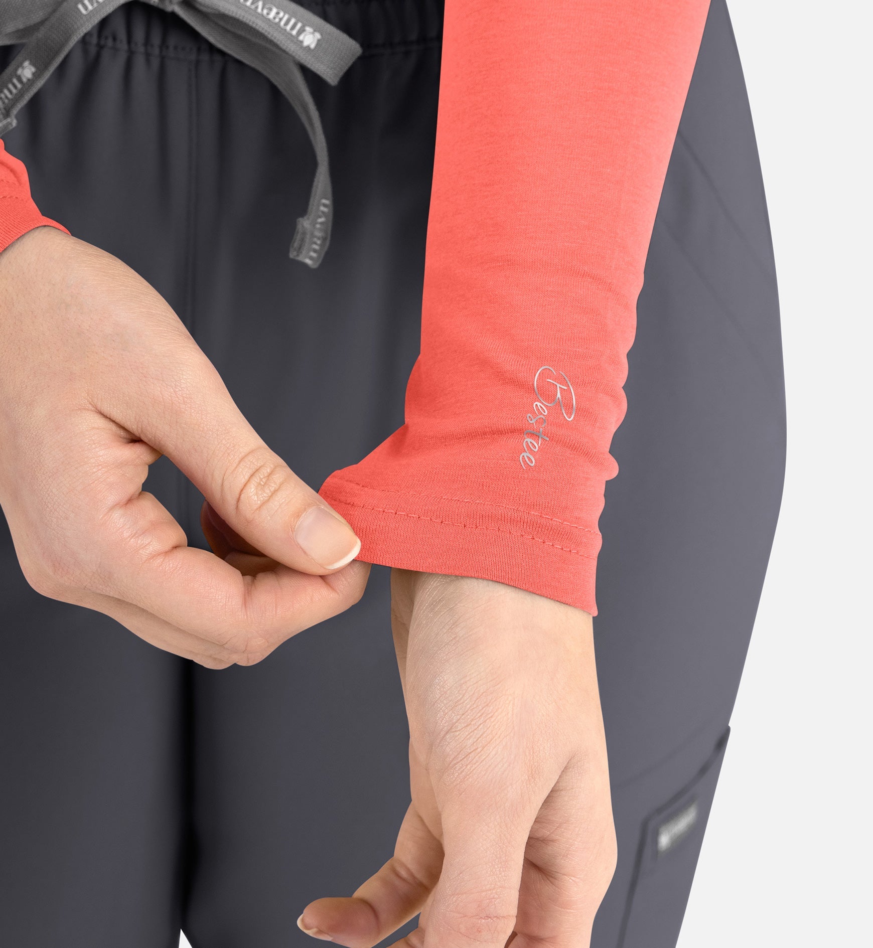 Bestee 6909 Women's Basic Long Sleeve Underscrub Tee Living Coral