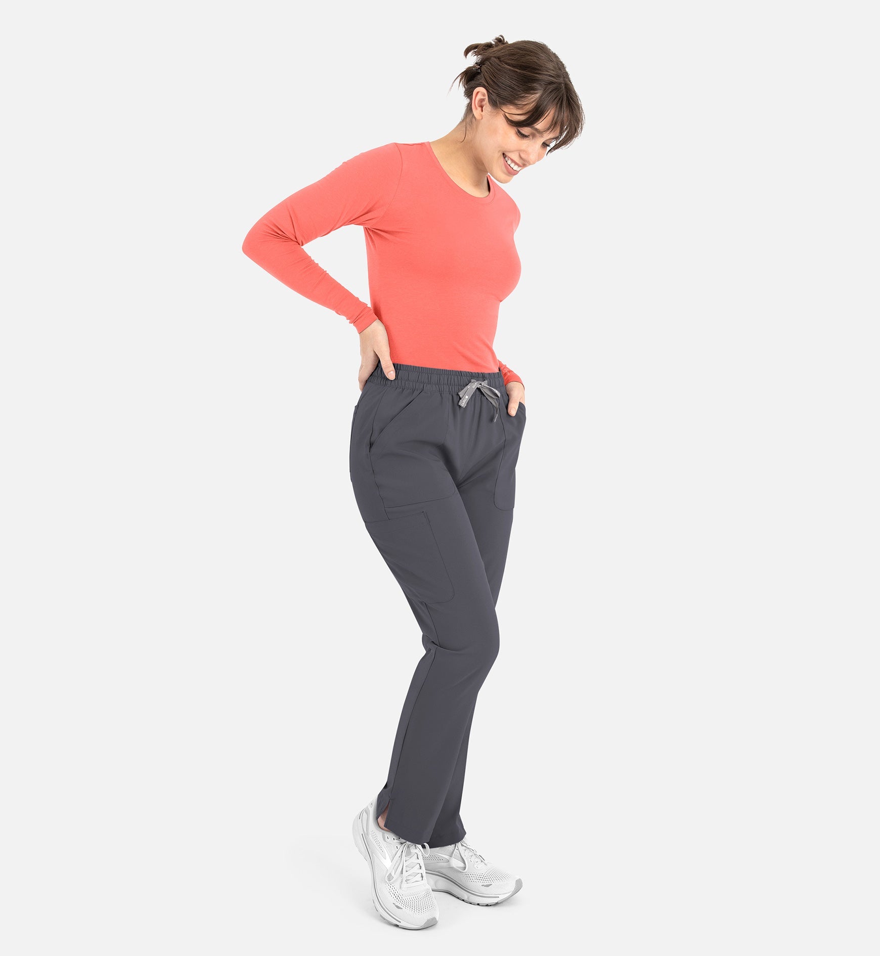 Bestee 6909 Women's Basic Long Sleeve Underscrub Tee Living Coral