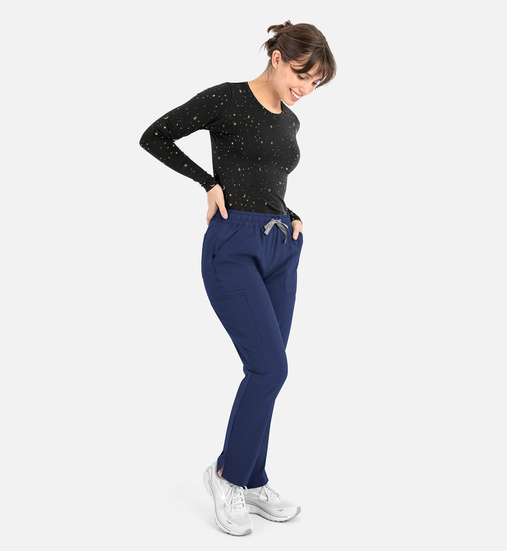 Bestee 6909 Women's Basic Long Sleeve Underscrub Tee Midnight Print