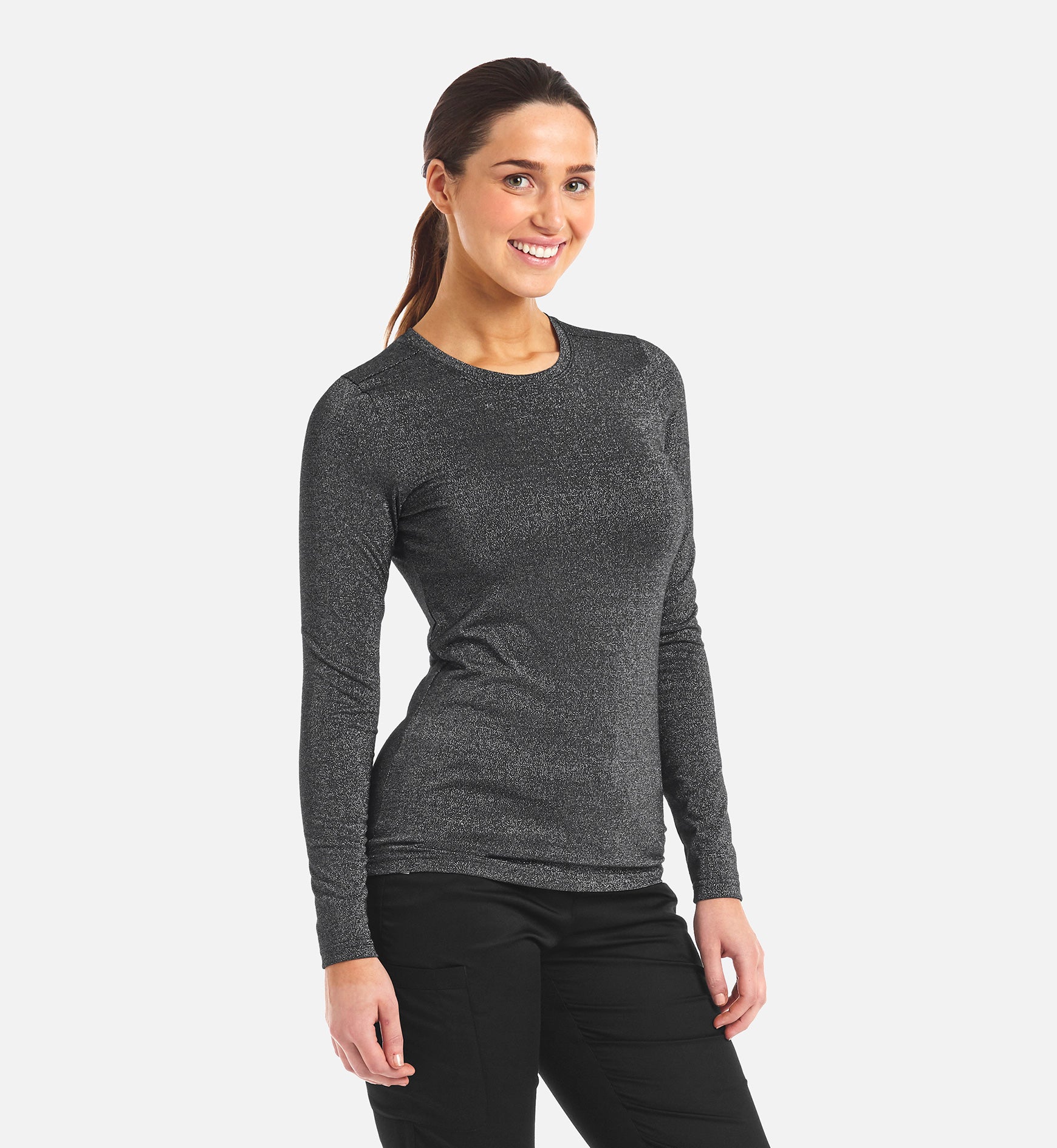 Bestee 6909 Women's Basic Long Sleeve Underscrub Tee Metallic Silver