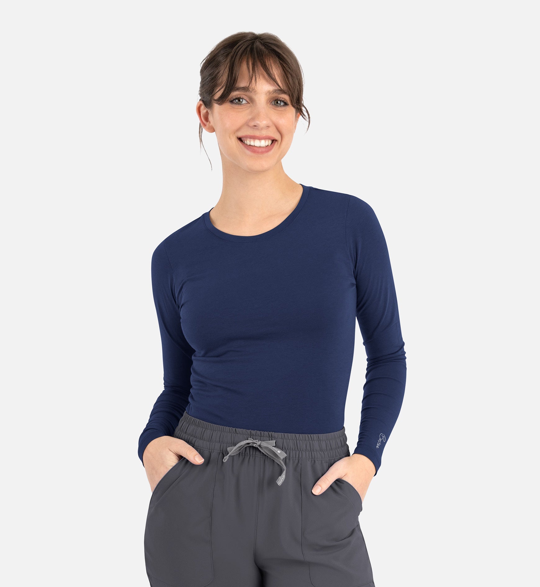 Bestee 6909 Women's Basic Long Sleeve Underscrub Tee Navy