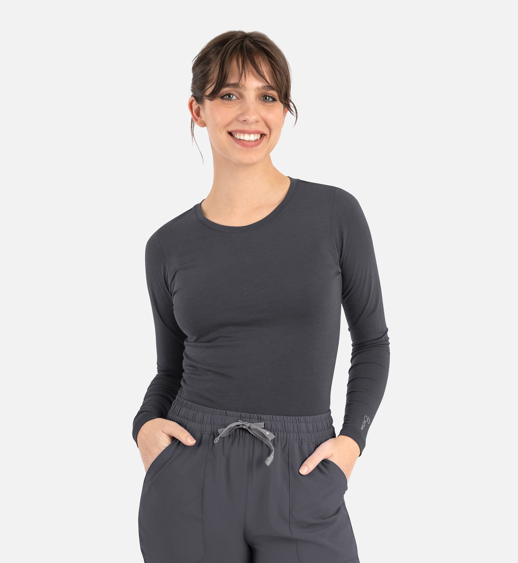 Bestee 6909 Women's Basic Long Sleeve Underscrub Tee Pewter