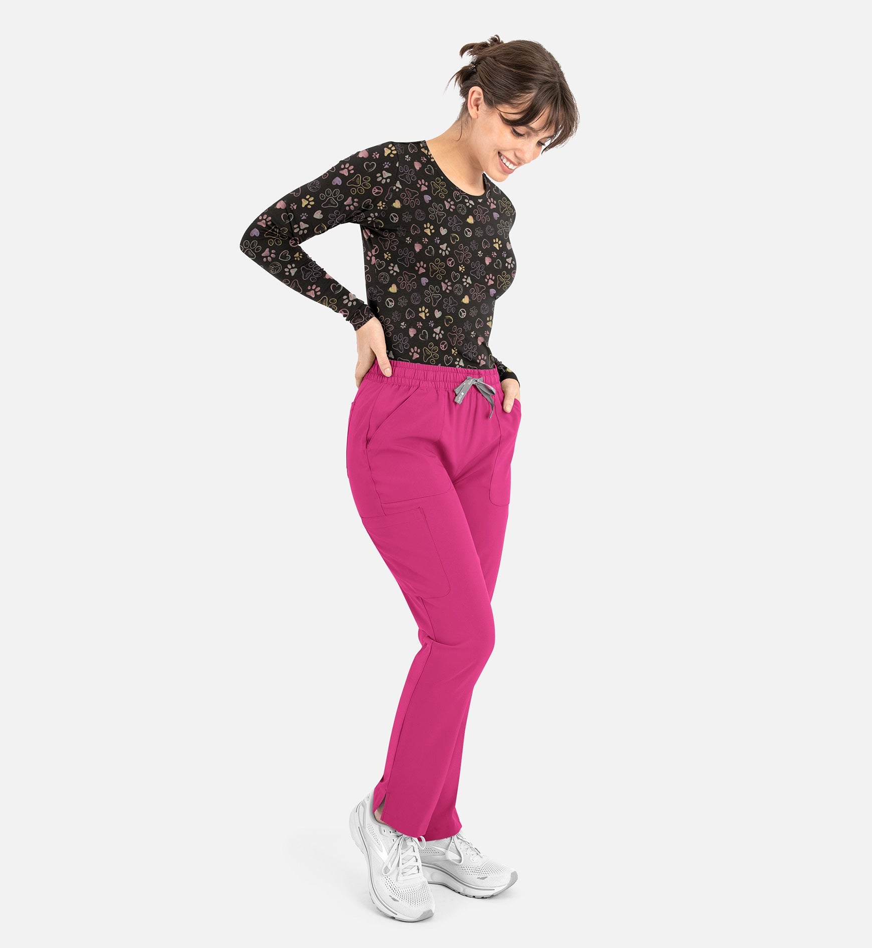 BESTEE 6909 Women’s Basic Long Sleeve Underscrub Tee Peace Love Paws