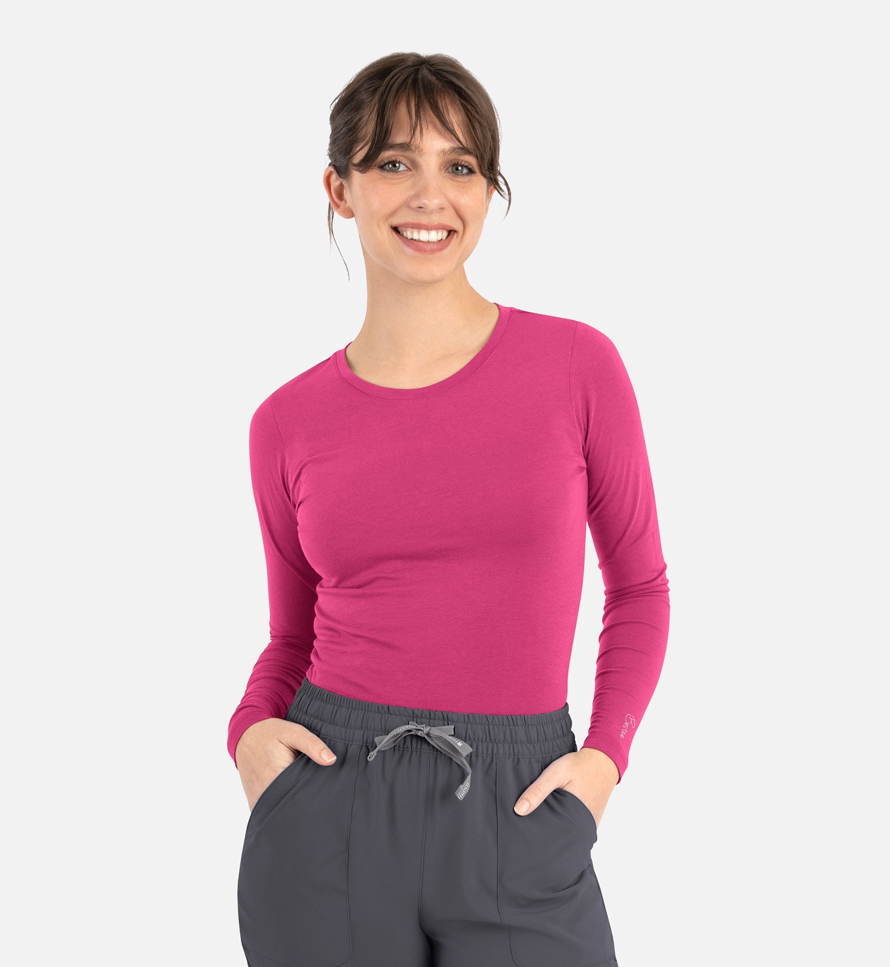 Bestee 6909 Women's Basic Long Sleeve Underscrub Tee Pink Peacock
