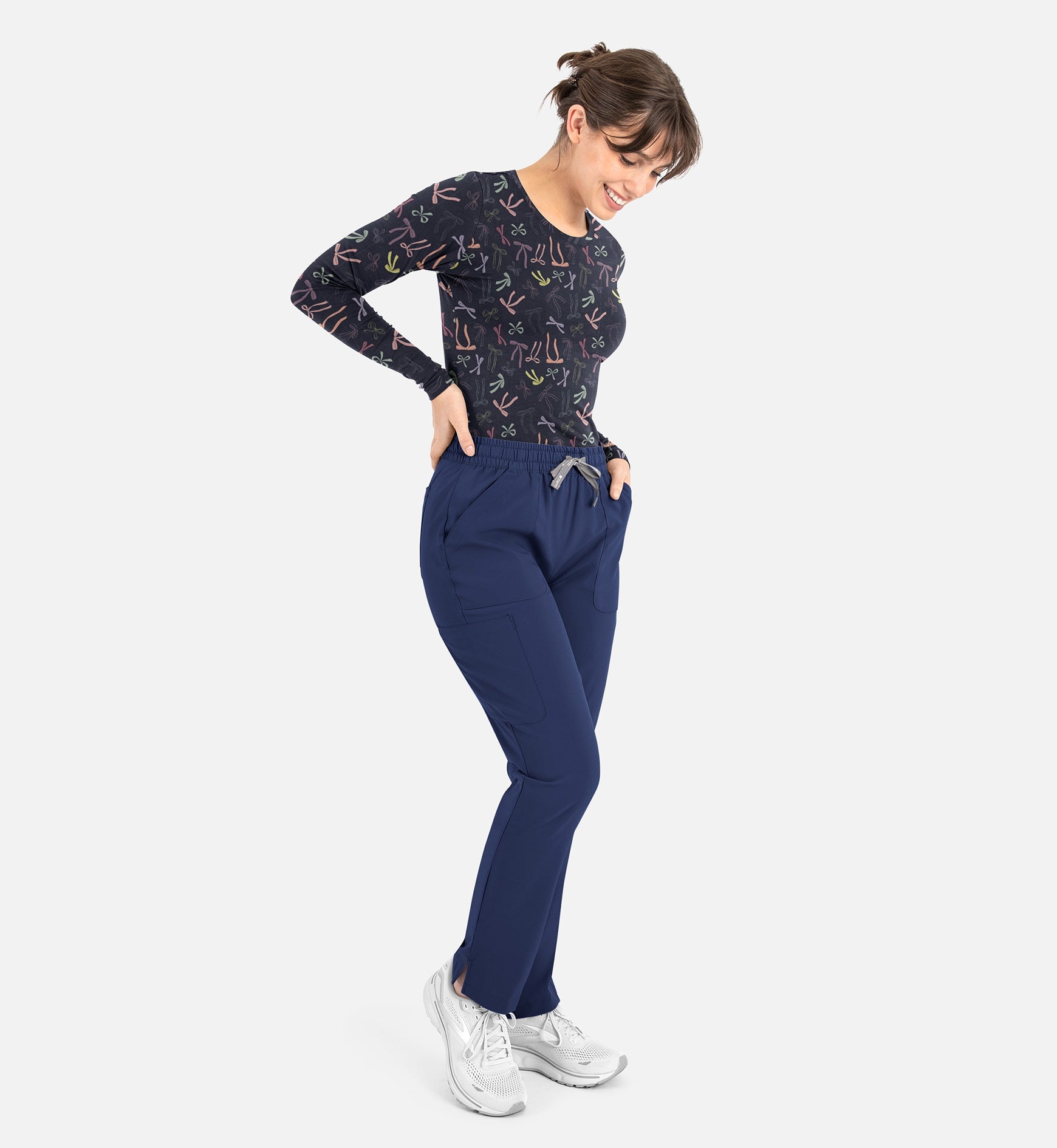 BESTEE 6909 Women’s Basic Long Sleeve Underscrub Tee Simply Bow-tiful