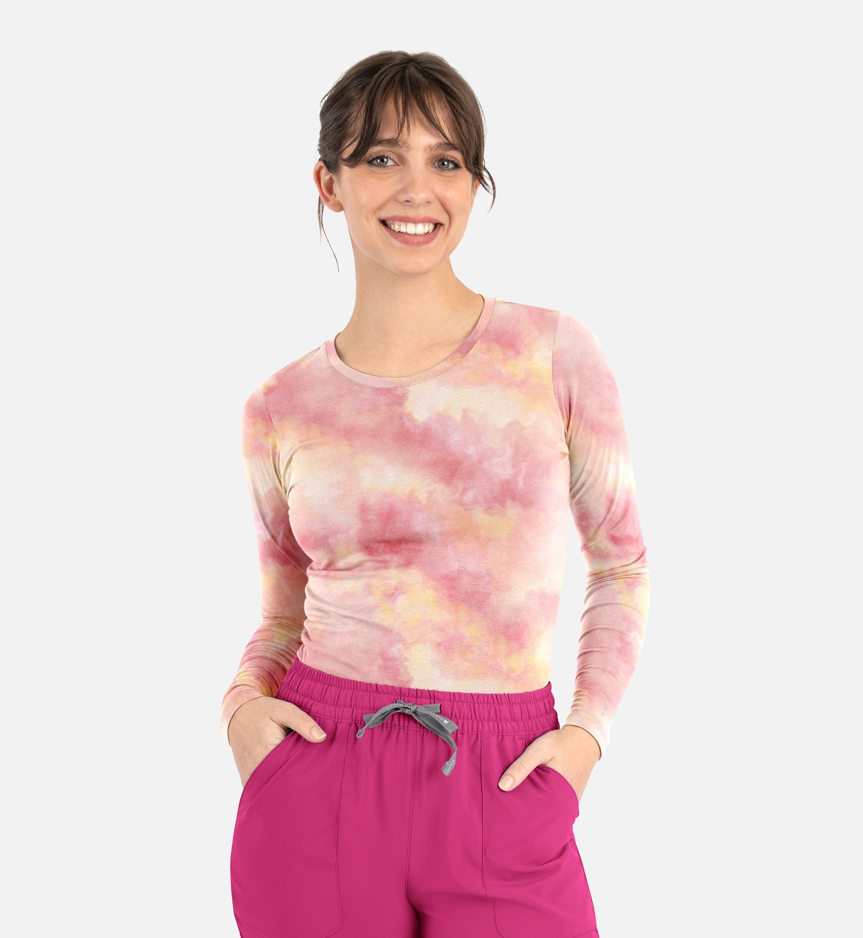 Bestee 6909 Women's Basic Long Sleeve Underscrub Tee Sorbet Print