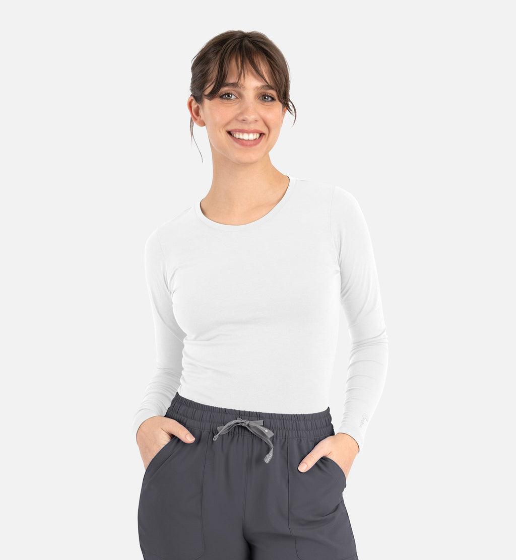 Bestee 6909 Women's Basic Long Sleeve Underscrub Tee White
