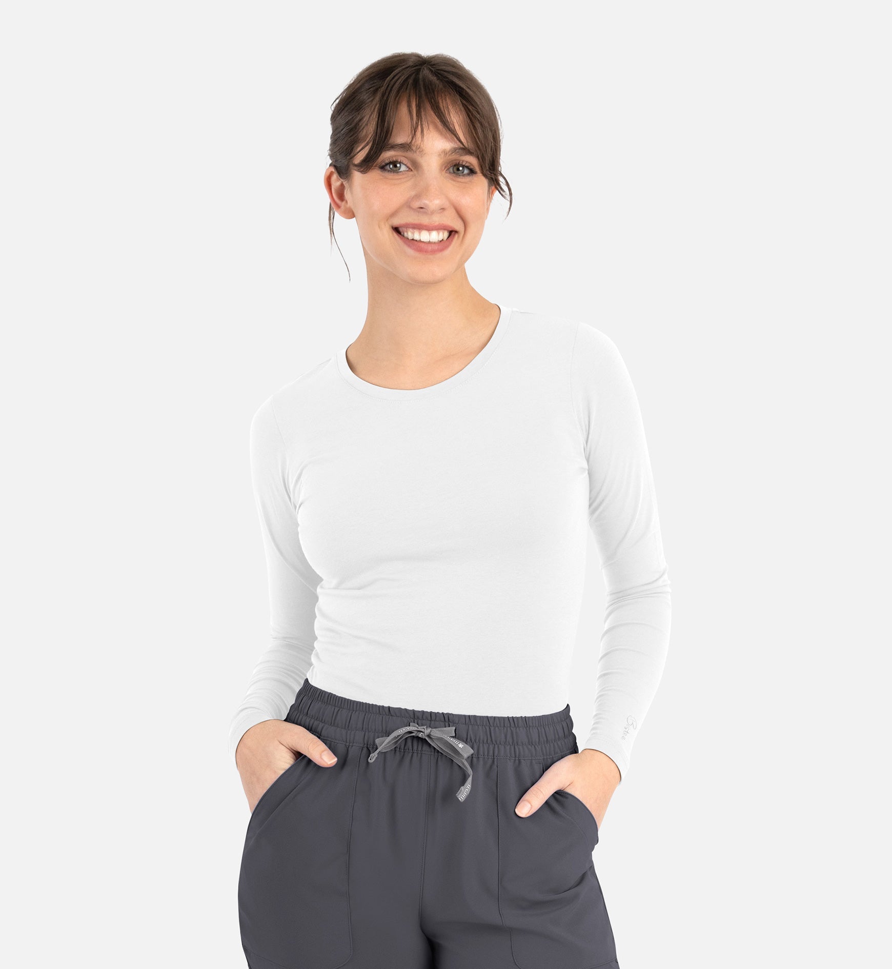 Bestee 6909 Women's Basic Long Sleeve Underscrub Tee White