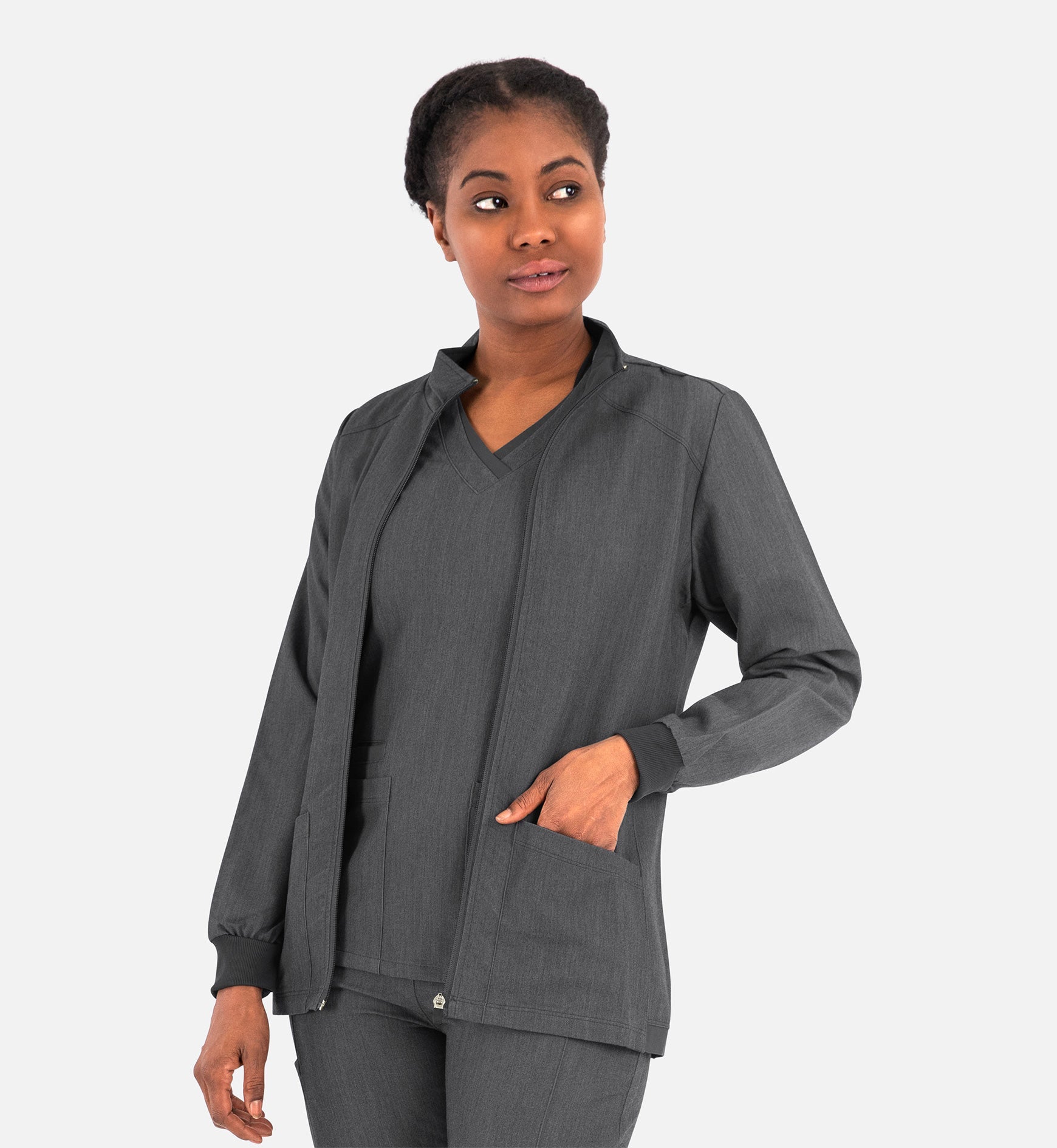 Matrix Pro 7091 Women's Hi-Collar Warm Up Jacket Heather Grey