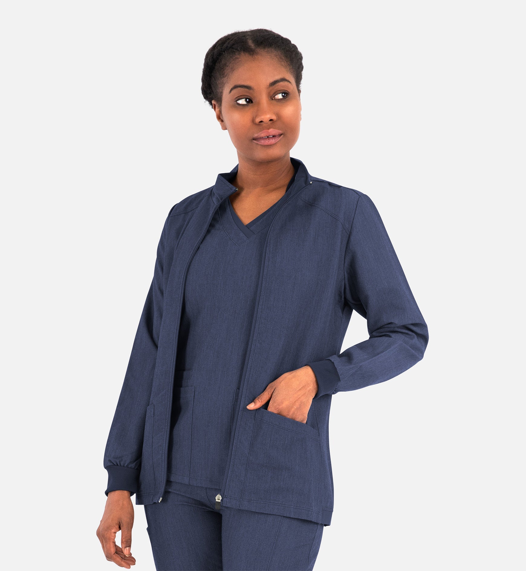 Matrix Pro 7091 Women's Hi-Collar Warm Up Jacket Heather Navy