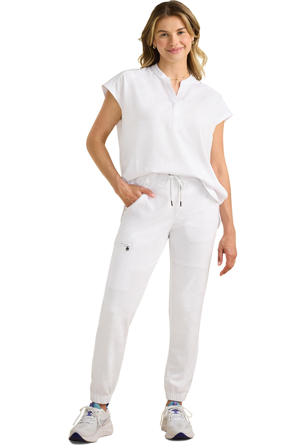 Purple Label Jacquard 9350 Women's Tate Scrub Joggers Camo Scrub Pants White