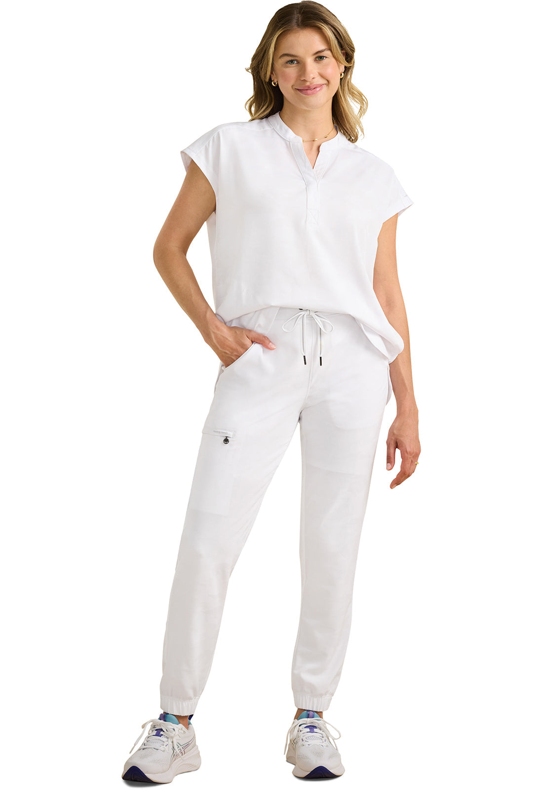Purple Label Jacquard 9350 Women's Tate Scrub Joggers Camo Scrub Pants White