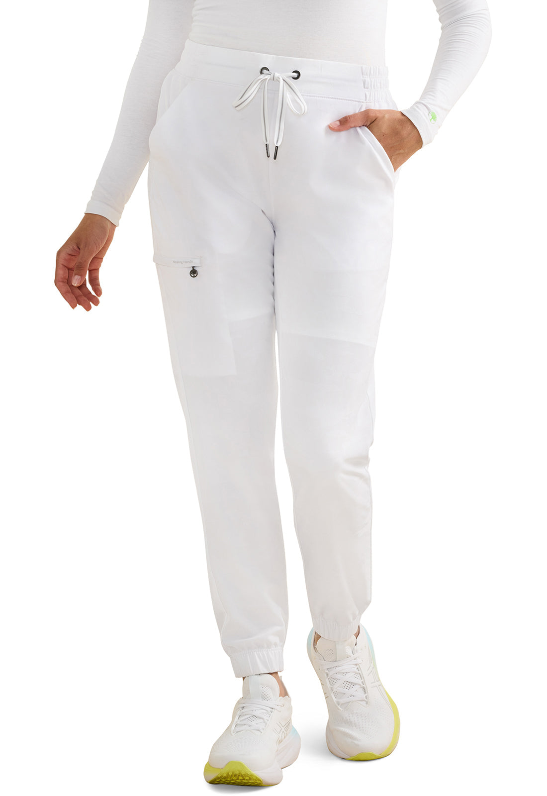 Purple Label Jacquard 9350 Women's Tate Scrub Joggers Camo Scrub Pants White
