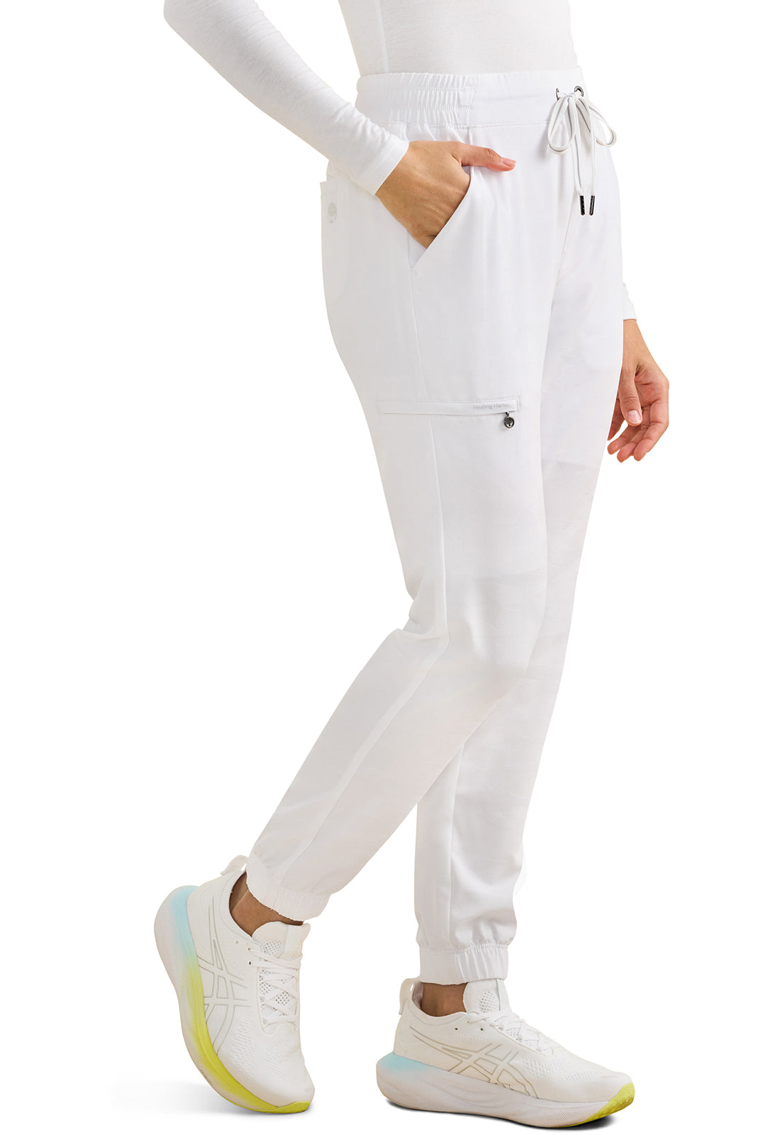 Purple Label Jacquard 9350 Women's Tate Scrub Joggers Camo Scrub Pants White