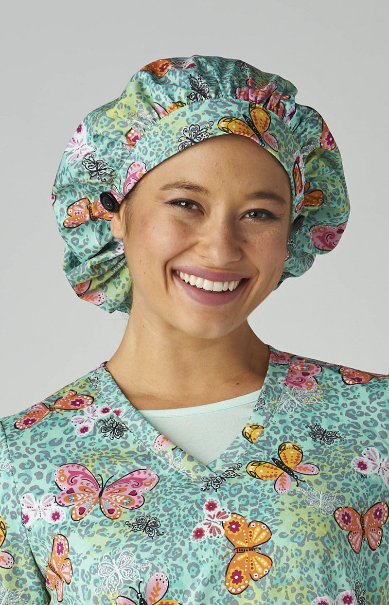Essentials A174PR Bouffant Scrub Cap Wild Butterflies