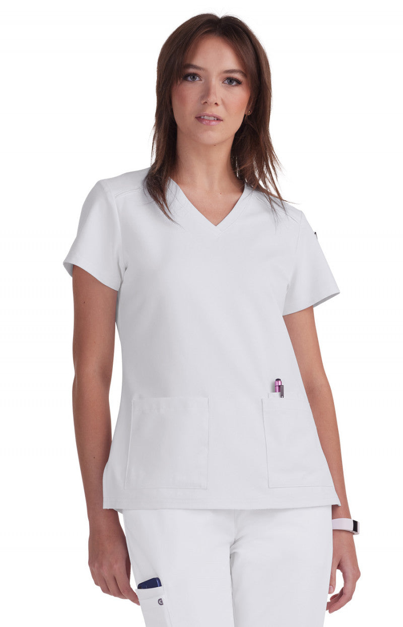 Cureology C101 Cardi Two Pocket Top White