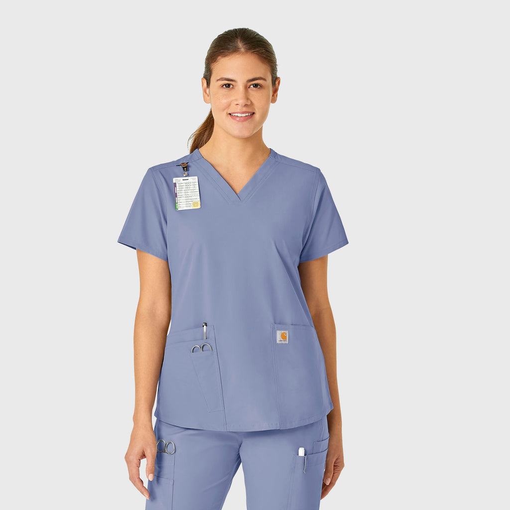 Force Essentials C12113 V-Neck Scrub Top Ceil Blue